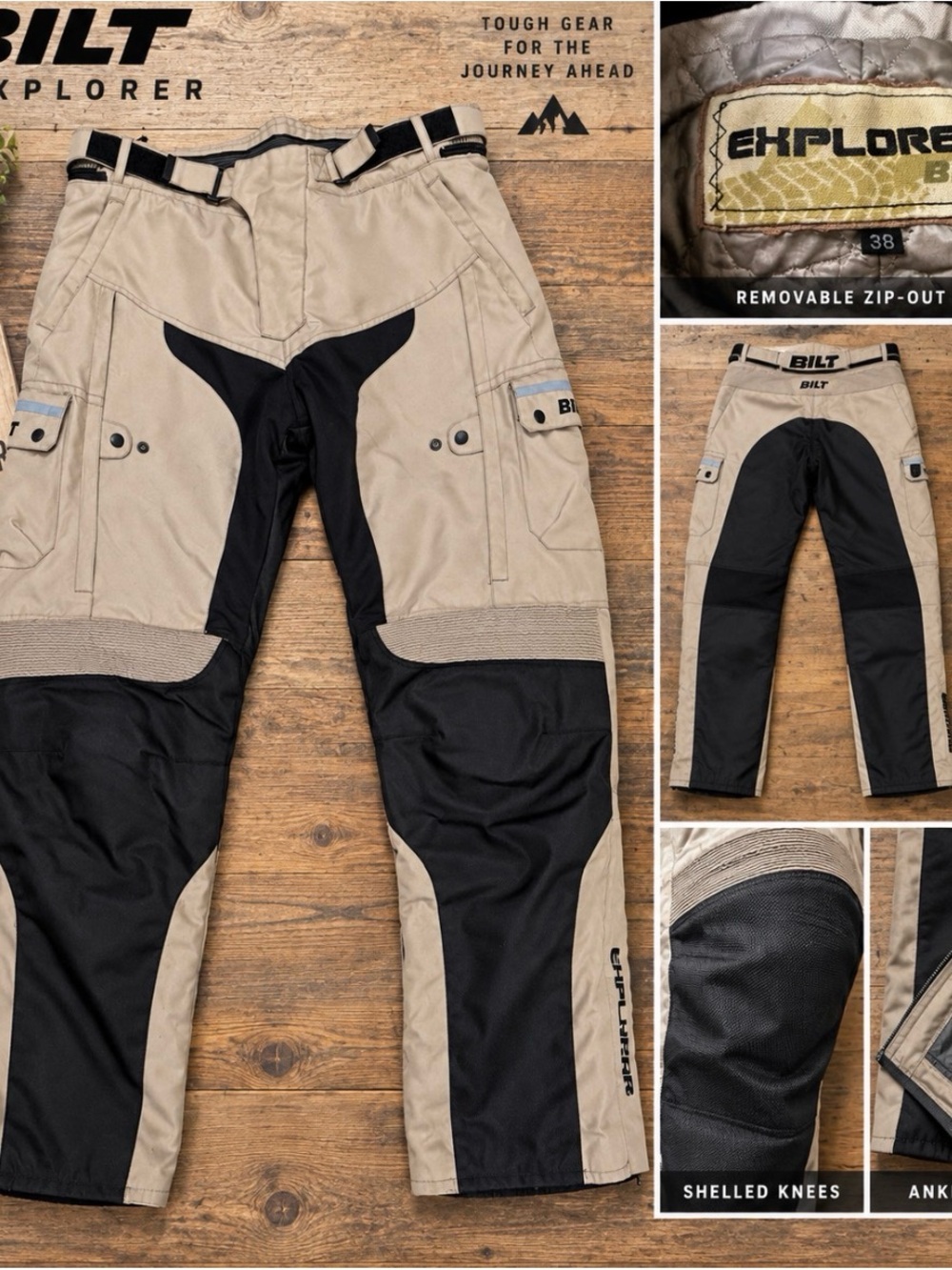 BILT Explorer Motorcycle Pants Men’s 38 Armored Knee Zip-Out Liner Touring ADV